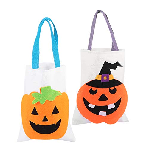 DOITOOL 2 Bolsas de Halloween No Tejidas Bolsas de Calabaza Bolsas de Truco O Trato Bolsa de Regalo con Asas para Fiestas de Halloween (Blanco)