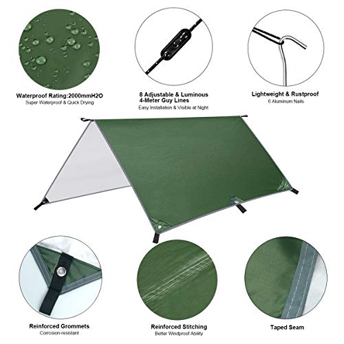 Dokpav Toldo de Refugio Impermeable 3M*3M, Hamaca Tienda de campaña, portátil, Ligera, Impermeable, Refugio para Camping, Senderismo, Mochila