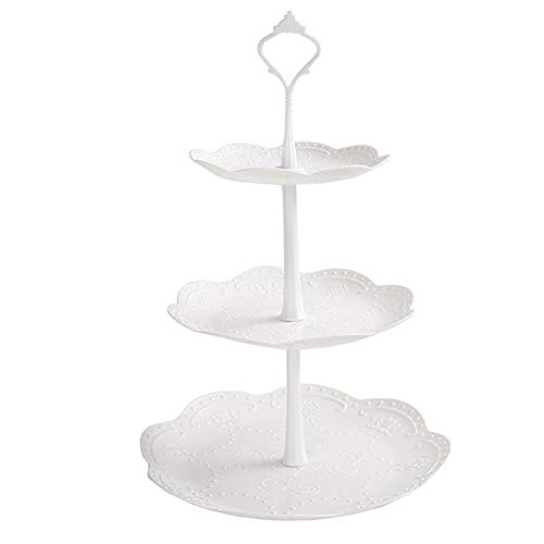 Domer - Soporte para Tartas, Tres Capas, para Platos de Frutas, postres y Verduras, para Bodas, Fiestas de té, cenas de Vacaciones o Fiestas de cumpleaños, Color Blanco