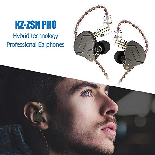 Domybest - Auriculares de metal KZ ZSN Pro con cable 1BA + 1DD híbrido, HiFi bajo, auriculares in-ear Sans Microphone gris