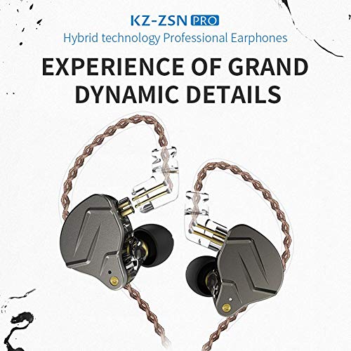 Domybest - Auriculares de metal KZ ZSN Pro con cable 1BA + 1DD híbrido, HiFi bajo, auriculares in-ear Sans Microphone gris