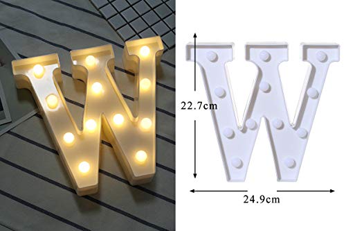 DON LETRA Letras Luminosas Decorativas con Luces LED, Letras del Alfabeto A-Z, Altura de 22cm, Color Blanco - Letra W