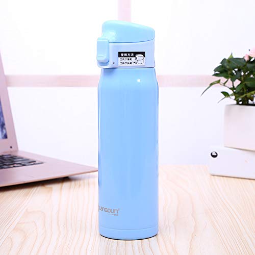 dongzhifeng Termo Botella Agua Botella de vacío portátil Botella aislada al vacío del Coche Acero Inoxidable 24 Horas Botella de Agua 500 ml Azul