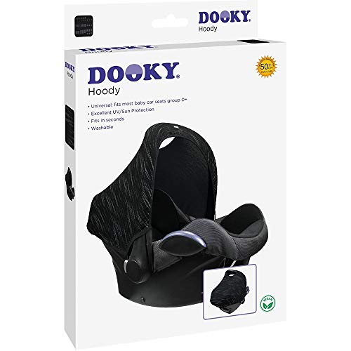 DOOKY HooDY - Capota universal para Maxi Cosi Cabrio / CabrioFix / Pebble / Citi, Römer y otros portabebés grupo 0+ como protección solar / capota para la lluvia negro matriz