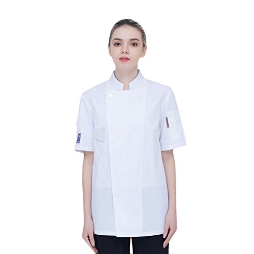 Dooxii Unisexo Mujeres Hombre Moda Verano Manga Corta Camisa de Cocinero Transpirable Chaquetas de Chef Uniforme Cocina Restaurante Occidental Blanco M