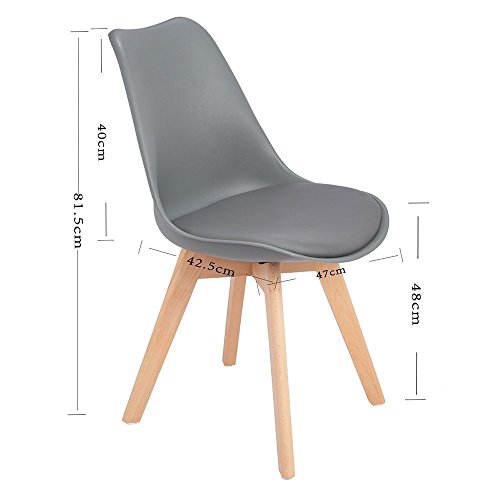 DORAFAIR Pack de 6 Silla de Comedor Silla escandinava, con Las piernas de Madera de Haya Maciza y cojín cómoda,Estilo nórdico,Gris