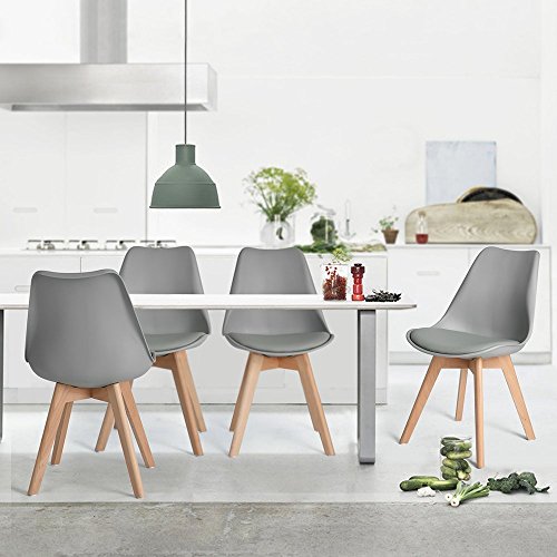 DORAFAIR Pack de 6 Silla de Comedor Silla escandinava, con Las piernas de Madera de Haya Maciza y cojín cómoda,Estilo nórdico,Gris