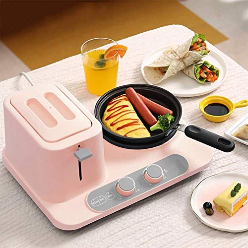 Dos Slice Toaster, 2 en 1 huevo vapor y 2 Slice Toaster múltiples funciones Kitchen Aid inteligente Mini Tostadora tortilla Sartén Sartén eléctrico de fideos que cocina la tostada de pan (rosa), Rosa
