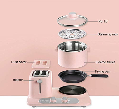 Dos Slice Toaster, 2 en 1 huevo vapor y 2 Slice Toaster múltiples funciones Kitchen Aid inteligente Mini Tostadora tortilla Sartén Sartén eléctrico de fideos que cocina la tostada de pan (rosa), Rosa