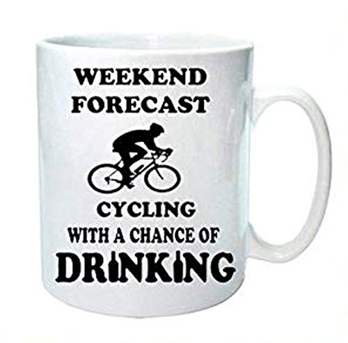DottsMusic Taza de café con Texto en inglés Weekend Forecast - Cycling with A Chance of Alcohol