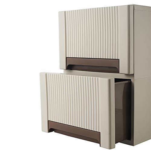 DoubleBlack 2 Cajones Armario Mueble Cajonera Plastico Almacenaje con Ruedas Organizador para Juguetes Ropa Bano Estanteria Alto 44 x 48 x 32 Centímetro Beige