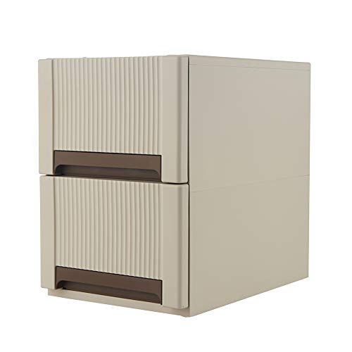 DoubleBlack 2 Cajones Armario Mueble Cajonera Plastico Almacenaje con Ruedas Organizador para Juguetes Ropa Bano Estanteria Alto 44 x 48 x 32 Centímetro Beige