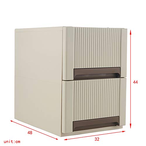 DoubleBlack 2 Cajones Armario Mueble Cajonera Plastico Almacenaje con Ruedas Organizador para Juguetes Ropa Bano Estanteria Alto 44 x 48 x 32 Centímetro Beige