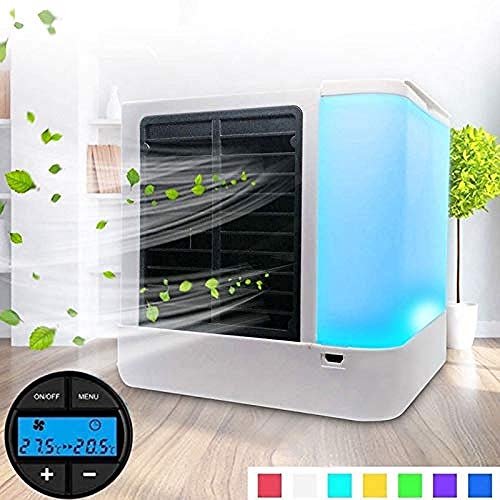 DOUBLELU Enfriador Aire,Portátil Aire Acondicionado/Humidificador/Purificador/Difusor Aroma/Enfriador Evaporativo, con Tanque De Agua Y 7 Luces LED para El Hogar Y La Oficina