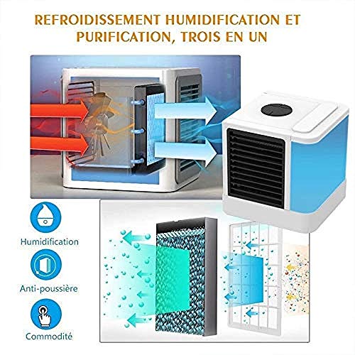 DOUBLELU Enfriador Aire,Portátil Aire Acondicionado/Humidificador/Purificador/Difusor Aroma/Enfriador Evaporativo, con Tanque De Agua Y 7 Luces LED para El Hogar Y La Oficina