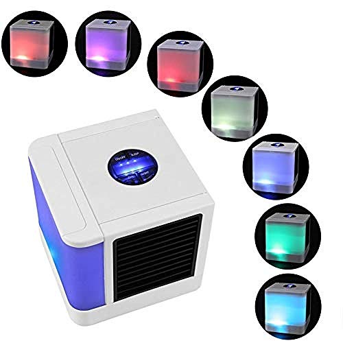 DOUBLELU Enfriador Aire,Portátil Aire Acondicionado/Humidificador/Purificador/Difusor Aroma/Enfriador Evaporativo, con Tanque De Agua Y 7 Luces LED para El Hogar Y La Oficina