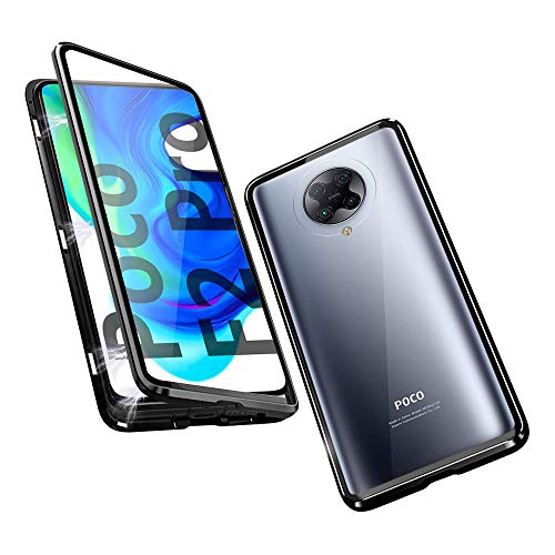 DoubTech Funda para Xiaomi Poco F2 Pro Carcasa Adsorcion Magnetica Tech Cover 360 Grados Protección Marco Aluminio Vidrio Templado Imán Fuerte Metal Flip Case