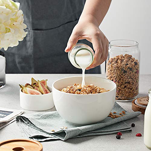 DOWAN - Cuencos para sopa profunda, 30 onzas de cereales blancos para avena, cuencos de cerámica para fideos, cuencos de porcelana para cocina, lavavajillas y microondas