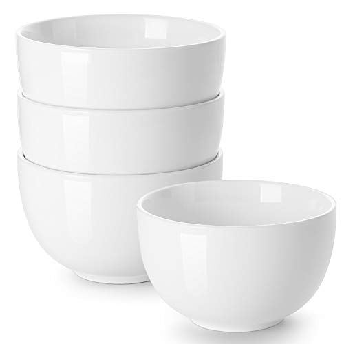 DOWAN - Cuencos para sopa profunda, 30 onzas de cereales blancos para avena, cuencos de cerámica para fideos, cuencos de porcelana para cocina, lavavajillas y microondas