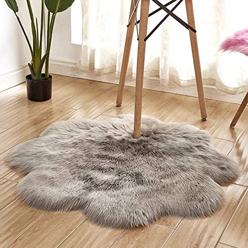 DQMEN Piel de Cordero Oveja/Sheepskin Rug Cordero, imitación mullida Alfombras imitación Piel sintética Deko Piel,para salón Dormitorio baño sofá Silla cojín (F,Gris, 60 X 60 CM)