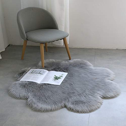 DQMEN Piel de Cordero Oveja/Sheepskin Rug Cordero, imitación mullida Alfombras imitación Piel sintética Deko Piel,para salón Dormitorio baño sofá Silla cojín (F,Gris, 60 X 60 CM)