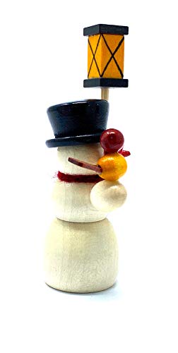 Drechslerei Friedbert Uhlig 04/D - Figura de muñeco de nieve con farol (5 cm de altura, madera regional, torneada, hecha a mano)