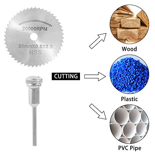 Dremel - Juego de 41 hojas de sierra circulares de metal, disco de corte de diamante, minihoja de sierra HSS, hoja de sierra de resina con 5 mandriles para madera, cristal, plástico, piedra y metal