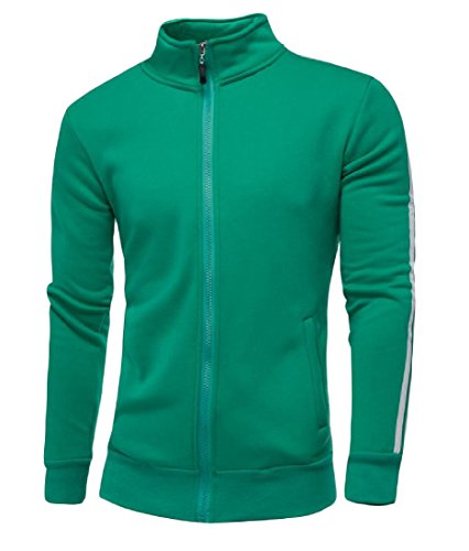 DressUMen Delante de moda sólidachaqueta con cremallera cuello de stands y sudaderas para Hombres Verde Pequeño