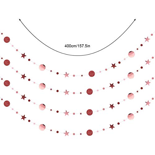 Dsaren 4 Piezas Guirnalda de Papel para Fiestas Rosa Dorado Circle Circulo Estrellas Decoración Colgar Pared de Año Nuevo, Despedida de Soltera, Cumpleaños, Bodas, Duchas de Bebés (Oro Rosa)