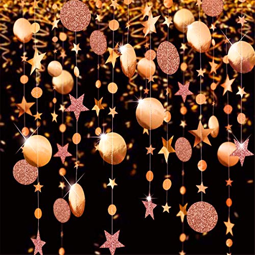 Dsaren 4 Piezas Guirnalda de Papel para Fiestas Rosa Dorado Circle Circulo Estrellas Decoración Colgar Pared de Año Nuevo, Despedida de Soltera, Cumpleaños, Bodas, Duchas de Bebés (Oro Rosa)