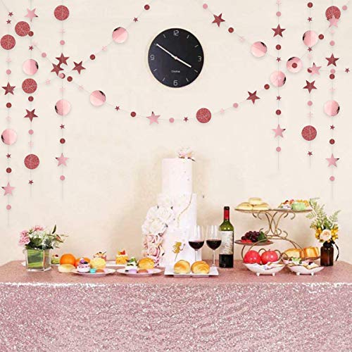 Dsaren 4 Piezas Guirnalda de Papel para Fiestas Rosa Dorado Circle Circulo Estrellas Decoración Colgar Pared de Año Nuevo, Despedida de Soltera, Cumpleaños, Bodas, Duchas de Bebés (Oro Rosa)