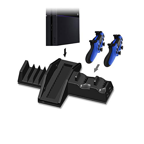 DSHI Base Multifuncional para Consola PS4 / PS4 Pro, Sistema de enfriamiento silencioso para colocación Vertical de PS4, Carga del Controlador, Almacenamiento de Tarjeta de Juego