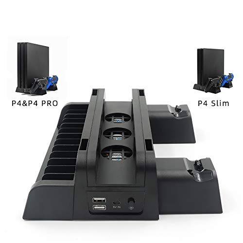 DSHI Soporte de enfriamiento Vertical 3 en 1, Soportes de Carga del Controlador para PS4 / Pro/Slim, Ventiladores de enfriamiento silenciosos de Alta Velocidad, Montaje Resistente, fácil de Instalar