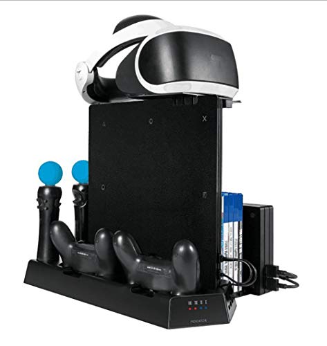 DSHI Soporte Vertical, Sistema de enfriamiento, Soporte de Cargador Todo en uno para PS4 / Slim/Pro/VR/Move/Controladores, Ventiladores de enfriamiento silencioso, 11 Asientos de Discos de Juego