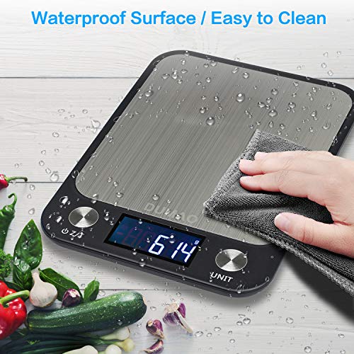 DUMAO Báscula de Cocina de Precisión,Balanza Digital Electrónica de Acero Inoxidable Ultra Delgada Impermeable con Pantalla LCD Grande y Función de Tara Hasta 10Kg/22lb de Capacidad