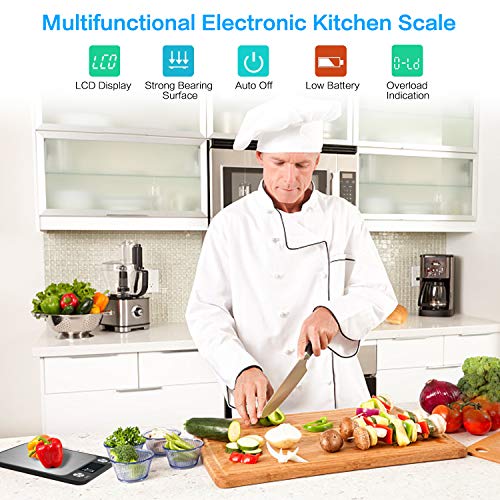 DUMAO Báscula de Cocina de Precisión,Balanza Digital Electrónica de Acero Inoxidable Ultra Delgada Impermeable con Pantalla LCD Grande y Función de Tara Hasta 10Kg/22lb de Capacidad