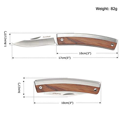 DURATECH Navaja Plegable, Cuchillo de Acero Inoxidable con Mango de Madera, Cuchillo Plegable de Bolsillo para Camping, Picnic, Senderismo, Emergencias