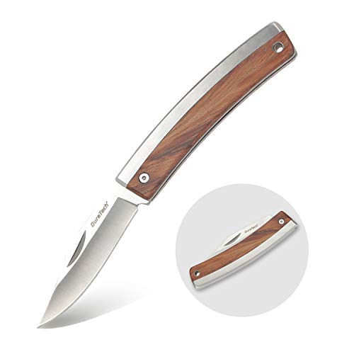 DURATECH Navaja Plegable, Cuchillo de Acero Inoxidable con Mango de Madera, Cuchillo Plegable de Bolsillo para Camping, Picnic, Senderismo, Emergencias