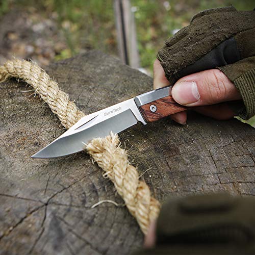 DURATECH Navaja Plegable, Cuchillo de Acero Inoxidable con Mango de Madera, Cuchillo Plegable de Bolsillo para Camping, Picnic, Senderismo, Emergencias