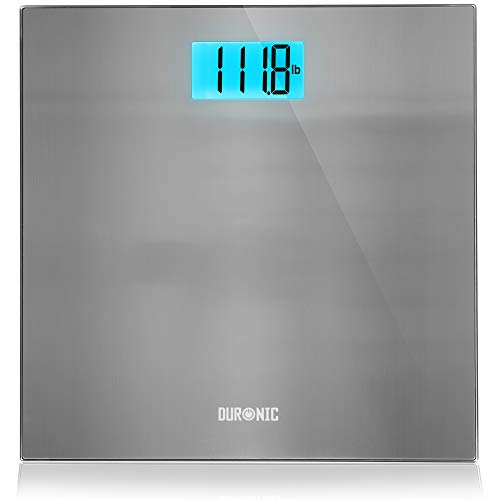 Duronic BS103 Báscula de baño digital - Capacidad máxima de 180kg – Pantalla LCD azul fácil de leer- Diseño de acero inoxidable - Enciende al subirse - Peso corporal en kg, lb y st