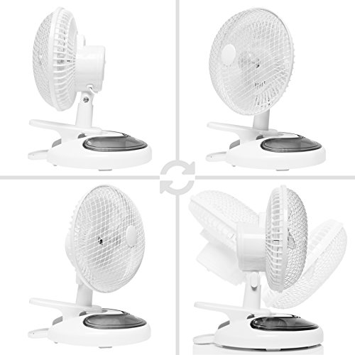 Duronic FN15 Ventilador de sobremesa 15W con base fija + clip – Mini ventilador portátil y ligero con aspas de 20cm, cabezal giratorio y 2 velocidades – Ideal para oficina, escritorio