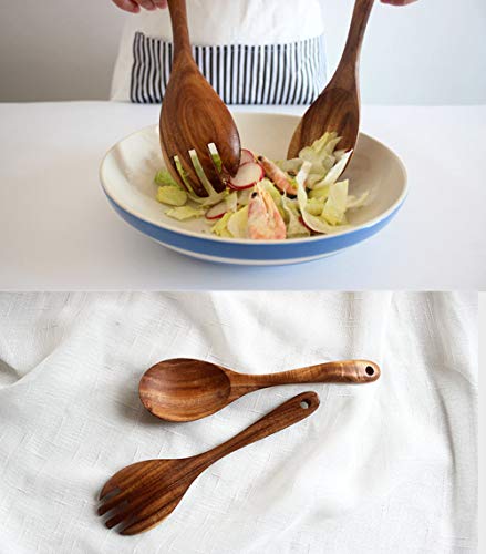 DXIA 2Pcs Cubiertos de Ensalada Madera, Cubiertos para Servir Ensalada, Cucharas y Tenedores de Madera, Reutilizables Set de Utensilios de Cocina para Servir, Postres y Aperitivos, Ensaladas, Frutas