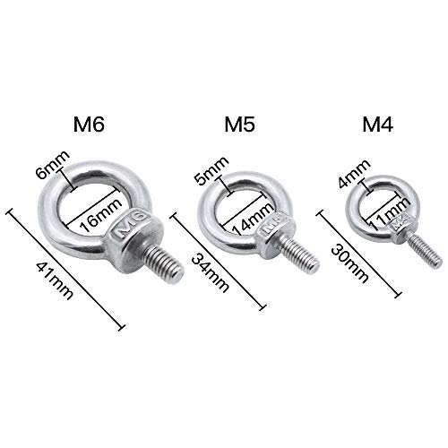 DXLing 9 Piezas Tornillo de Ojo 304 Acero Inoxidable Tornillo Cerrado Pernos de Ojo de Varilla Anillo de Elevación Rosca Macho Resistente a La Corrosión Tornillos de Anilla de Maquinaria Hombro