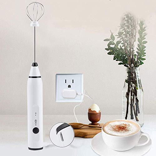 DYFAR Espumador de Leche eléctrico de 3 velocidades, espumador de Leche Recargable USB, batidora de café eléctrica, batidor de Huevos de Mano, batidor eléctrico (Rosa)