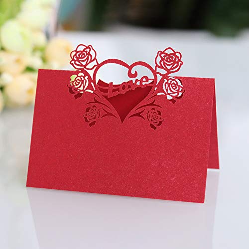 Dylan-EU 50 tarjetas de nombre para mesa de boda, tarjeta de número de asiento de flores rojas para decoración de fiestas, banquetes, suministros de boda, 12 x 9 cm