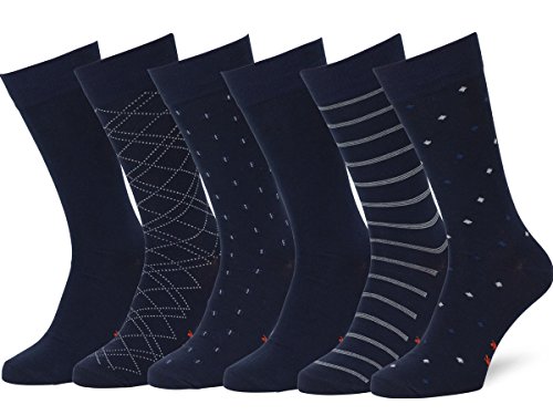 Easton Marlowe 6 PR Calcetines Sutilmente Estampados Hombre - 6pk #4-5, Azul - 43-46 talla de calzado UE