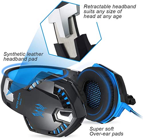 EasySMX G2000 - Auriculares Gaming de Diadema Cerrados (3.5 mm, con micrófono, reducción de Ruido, Control Remoto Integrado), Color Negro y Azul