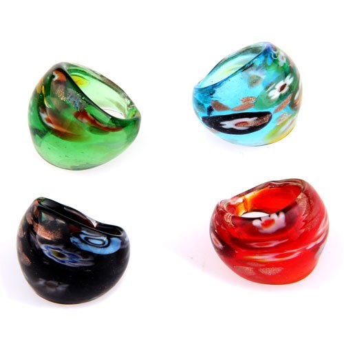 Ecloud Shop 4 X Anillos Sortijas Cristal de Murano Lampwork Flor