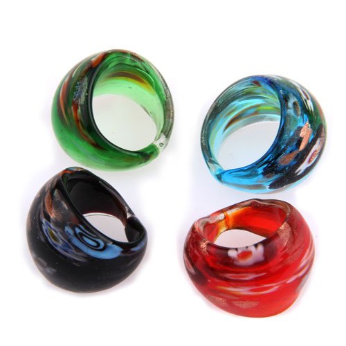 Ecloud Shop 4 X Anillos Sortijas Cristal de Murano Lampwork Flor