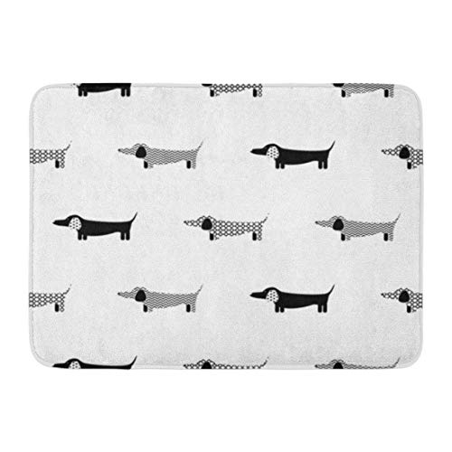 ECNM56B Tapetes de baño Alfombras de baño Alfombrilla de Puerta Tejón alemán Silueta de Perro Monocromo Patrón Blanco y Negro Cachorro Estampado Raza de Perro Salchicha 15.8"x23.6